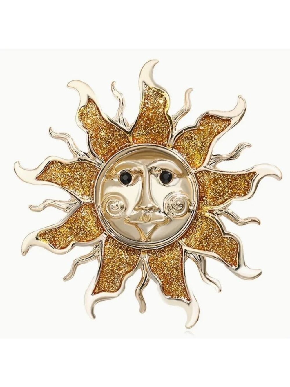 Sun Face Brooch Glitter Gold Tone